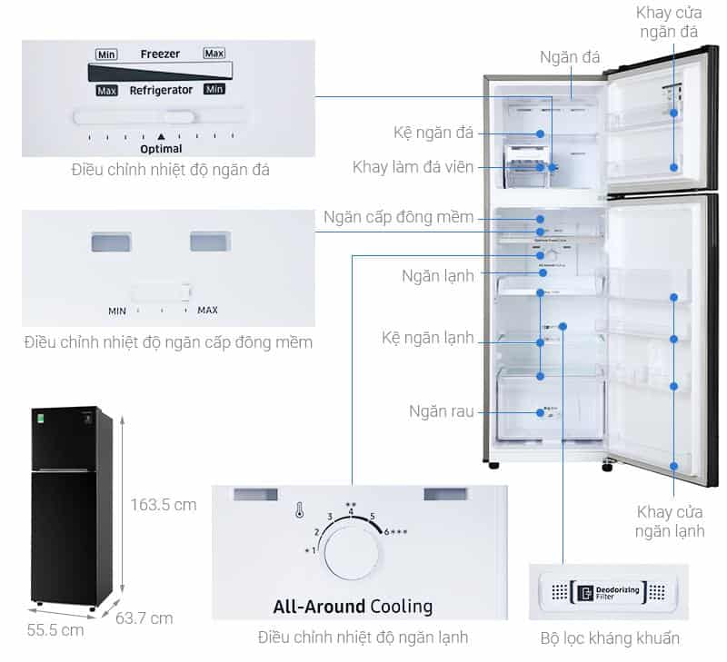 Tủ lạnh lẽo đem ngăn mượt Samsung Inverter 256l RT25M4032BU/SV